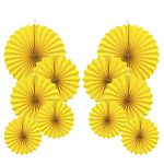 AimtoHome Party Hanging Paper Fans Decorations Set, Yellow Round Paper Fan Ceiling Party Decoration Suppiles,Set of 10