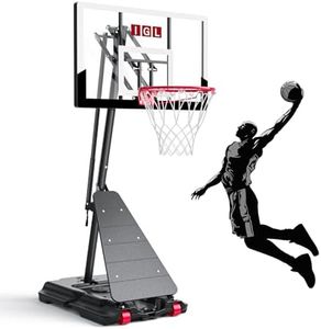 IGL Portable Basketball Hoop Outdoor, 48 Inch PC Backboard, 5.3–10 FT Height Adjustable Basketball Goal System, Stable Angled Pole, Fillable Base with Wheels for Kids, Youth & Family