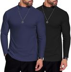 COOFANDY Mens Mock Neck Shirts 2 Pack Fleece Long Sleeve Basic Turtle Neck Shirt