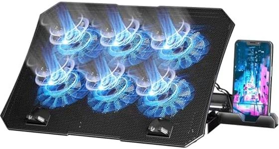 AICHESON Laptop Cooling Pad with 6 Cooler Fans with Blue Lights, LCD Display, 2 USB Ports