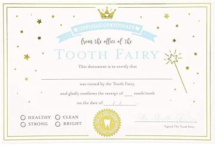 Juvale Tooth Fairy Paper Certificate with Gold Foil for Kids (4 x 6 in., Ivory, 32 Pack)
