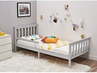 Single Bed Frame with Guardrail, Panana Simple and Elegant 3ft Soild, Wooden for Children (Grey)