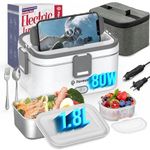 Pavezo® Electric Lunch Box [Faster-80W, Large-1.8L/61-oz] Food Heated Lunch Box, 12V/24V/110V Food Warmer Lunch Box for Car Truck Home, with Airtight Lid, SS Container, Fork Spoon, Carry Bag