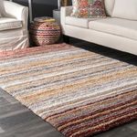 nuLOOM Drey Striped Shag Area Rug - 5x8 Shag Area Rug Casual Red Multi/Multicolor Rugs for Living Room Bedroom Dining Room Nursery