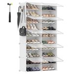 SONGMICS Interlocking Shoe Rack, Plastic Shoe Storage Cabinet, 10-Slot Modular Storage Organizer Unit, 11.8 x 15.7 x 11.8 Inches for Each Slot, with Doors, Steel Frame, Plastic Panel, White ULPC035W01