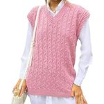 Sleeveless Jumpers for Women Plain Ladies Chunky Knit Vest Womens Knitted Winter V Neck Tank Top Cable Sweaters Pull Over Soft Casual Outwear Sleeveless Jumper Plus Size UK (Pink, 16-18)