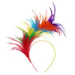 Mwoot 1920s Fascinator Feather Headband, Hair Accessories Kentucky Derby Headpiece for Cocktail Wedding Tea Party Decoration (Rainbow)