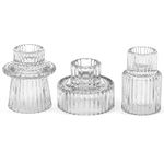 3 Piece Glass Candle Holder, Clear Vintage Candlestick Holders For Decor/Weddings And Candle Stick Holders For Pillar Candles And Tapered Candles By Snapplent