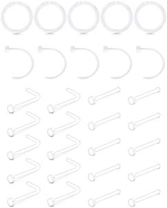 JFORYOU 18g Clear Nose Ring Retainer Bioflex L Shape Nose Rings Nose Studs Piercing Jewelry