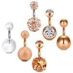 AceFun Short Belly bar 1/4 Inch 14G Surgical Steel Navel Rings Rose Gold Body Piercing Jewelry for Women Girls with Clear Diamond CZ & Glow in The Dark 6Pieces 6mm