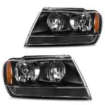 Headlight Assembly for 1999 2000 2001 2002 2003 2004 Jeep Grand Cherokee,OE Black Housing Headlamp