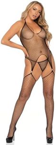 Leg Avenue 2 Pezzi Bretelle Industriali in Rete Bodystocking, O/S, Nero Lingerie, Black, Taglia Unica Donna