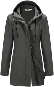 OUTDOOR VENTURES Softshell Jacket Ladies Rain Jacket Functional Lightweight Rain Coat Windbreaker Waterproof Hiking Jacket Breathable Outdoor Jacket with Hood for Spring Fall Winter Grau L