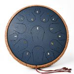 Steel Tongue Drum - 14 Inch 15 Note Tongue Drum - Hand Pan Drum with Music Book, Handpan Drum Mallets and Carry Bag, C Major (Navy Blue)