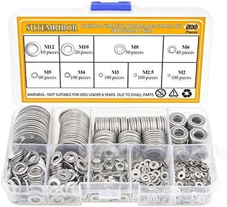 Sutemribor 304 Stainless Steel Flat Washers Set 580 Pieces, 9 Sizes - M2 M2.5 M3 M4 M5 M6 M8 M10 M12