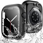 TAURI 2 Pack Waterproof Case Designed for Apple Watch Series 9 (2023) Series 8/7 45mm, [IPX8 Waterproof Certified] with 9H Tempered Glass Screen Protector, [Full Protection] Slim Cover 45mm - Black