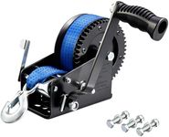 KROAK Heavy Duty Boat Trailer Winch 3500lbs Blue - 2-Way Ratchet with 4:1/8:1 Gear Ratio, 33 FT Strap - Portable Hand Crank Winch for Boat, Trailer, Truck, RV, ATV, Jet Ski