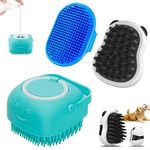 Comotech 3PCS Dog Bath Brush | Dog Shampoo brush | Dog Scrubber for Bath | Dog/Grooming/Washing Brush Scrubber with Adjustable Ring Handle for Short & Long Haired Dogs/Cats (Blue Blue White)