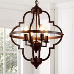 DLLT 17'' Farmhouse Orb Chandelier, 4-Light Dining Room Light Fixtures Over Table, Rustic Metal Chandelier Adjustable Height, Brown Hanging Pendant Lighting for Kitchen Island Entryway Foyer, UL