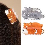 Radhu & Kabby Fun Animal Hair Claw Clips | Cute Cat & Dog Hair Clutchers for Girls & Women | Medium Size Hair Clips | Gifting and Everyday Wear | Trendy Hair Accessories | Set of 2