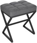 YMYNY Vanity Stool, Linen Footrest Stool, Ottoman Bench with X-Shaped Metal Legs, Makeup Dressing Stool for Vanity, Living Room, Bedroom, Entryway, Hallways 15.74" D×11.81" W×18.11" H Grey UHBD033G