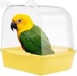 Awraaq Plastic Parrot Bathtub Box Bird Cleaning Tool Cage Accessories with Transparent Hanging Water or Sand Bathtub for Small Parrot, Canaries, Lovebirds and Other Small Bird (Yellow)