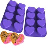 Bakerpan Silicone Mini Cake Pan, Muffin Baking Tray, Pastry Mold, 2 1/4 Inch Hearts, 8 Cavities (Purple) Set of 2