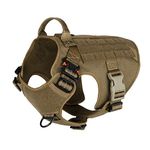 ICEFANG Reflective Tactical Dog Harness for Large Sized Dogs,2X Metal Buckle,Working Dog MOLLE Vest with Handle,No Pulling Front Leash Clip (L (Pack of 1), Brown)