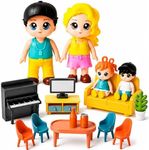 FUNERICA Dollhouse Family People Figures with Miniature Dollhouse Furniture and Accessories (Living & Dining Family Set)