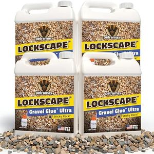 Locksape Gravel Glue for Landscaping Ultra, 4 G - Wide Coverage & Pet Safe Mulch Glue for Rocks - Lockdown Gravel/Pebbles/Stones - Sticky Clear Gravel Binder & Decomposed Granite Stabilizer (1Gal x4)