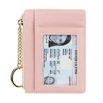 Women's Slim Minimalist Card Holder Coin Changes Purse Keychain Front Pocket Wallet with ID Window, Pink ID