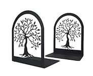 Tree of Life Decorative Book Ends, Heavy Duty Metal Bookends, Black Book Support for Shelves, Anti Scratch & Non-Skid School Library Book Organizer for Home Office Desk, Student Bookworms Gift,1 Pair