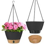 ZMTECH 20cm Hanging Plant Pots 8 Inches Hanging Planters with Saucer Drainage Holes Visible Water Level Hanging Pots for Indoor Outdoor Plants (Set of 2, Dark Grey)