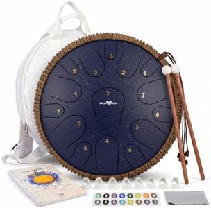 Balmy Drum Steel Tongue Drum 14 inch 15 Notes 440Hz, Handpan Drum with Music Book, Mallets, Carry Bag, Finger Picks, Rain Drum for Outdoor, Meditation Yoga Calming Instruments for Adults Kids (Blue)