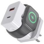 BEVIU for Apple Watch Charger,20W 3-in-1 Fast Charging Block with Magnetic Wireless Charging and Dual Ports, Portable USB C PD Travel Plug Compatible with iPhone, Apple Watch Series (White)