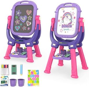 Victostar Easel for Kids, Rotatable Double Sided Art Easel with Magnetic White Board & Chalkboard, Adjustable Standing Toddler Easel with Drawing & Writing Accessories,Gifts for Girls and Boys