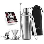 FineDine Cocktail Shaker Set - 7-Piece Cocktail Making Set w/ 26 oz Stainless Steel Shaker & Strainer - Bartender Kit - Cocktail Gift Set