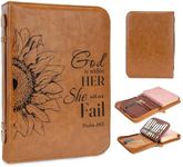 GUEER Bible Cover for Men, Bible Holder, Bible Cover Carrier Carrying Organizer Bag, Zipper and Pockets for Standard Size Bible, Gift for Men (Leather Flower)