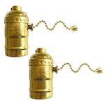 RXEAZIL E26 Vintage Light Socket, UL Listed Standard (Medium) Base Screw-in Lamp Socket Holder, Pull Chain Switch to Control Light Bulb (2 Pack, Gold)