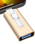 GNASEET USB Stick 256GB for Phone, USB 3.0 Flash Drive High Speed Transfer, 4-in-1 Memory Stick Thumb Drive for Phone/Pad/Android/PC, External Storage Photo Stick Save More Photos Videos, Gold