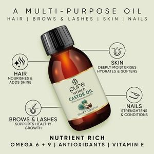 Pure World Natural Castor Oil 100ml – Cold Pressed, Hexane Free, 100% Pure