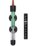 Pawfly Aquarium Heater 50W Adjustable Submersible Heating Rod with Electronic Thermostat LED Indicator Light and Thermometer Sticker for Freshwater Marine Fish Tanks