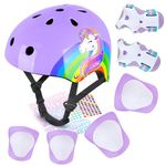 MHJY Kids Bike Helmet and Pads Set With DIY Stickers Girl Knee and Elbow Pads Unicorn Adjustable Safety Gear Set for Children Age 3-5-8 Years Bicycle, Skateboard, Scooter, Roller Skates