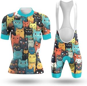 Women's Cycling Gear Jersey Set Breathable Road Bike Shirts Kit Short Sleeve Cycling Clothing with Padded Bib Shorts (Blue Cat, M)