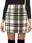 YILEEGOO Womens High Waist Plaid Skirt Bodycon Pencil Wool Mini Skirts (Green, XL)