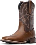 Dixhills Cowboy Boots - Brown Square Toe, Men's Calf High Pull-on Boots, Western Style Embroidered, Size 8, Waterproof, Faux Leather