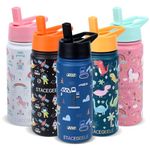 STACEGEELE Kids Stainless Steel Water Bottle with Straw Kids Insulated Water Thermos for School Kids Metal Water Bottles for Boys Girls Double Wall Vacuum Leak Proof BPA Free 18oz 550ml Truck