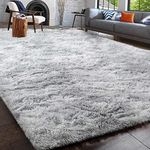 Tenekee Rugs Living Room Fluffy Area Rug for Bedroom Shaggy Carpet Anti Slip Rugs Soft Modern Plush Carpets Suitable for Home Decor (Grey White, 200 * 300cm)