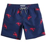 MaaMgic Mens Short Swim Trunks Quick Dry Swimming Shorts Print Bathing Suits with Mesh Lining,Navy Blue Sea Lobster,Medium