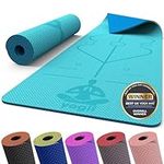 Yogii Yoga Mat - Non-Slip 6mm Thick TPE & Travel-friendly Yoga Mat - Perfect for Home & Gym Exercise Fitness & Pilates - With Laser Alignment Guides (Teal/Blue) for Men & Women